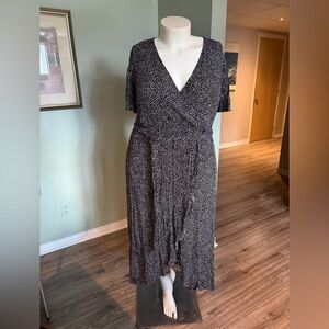 100. Addition Elle Black and White Polka Dot Wrap Dress with belt at the waist